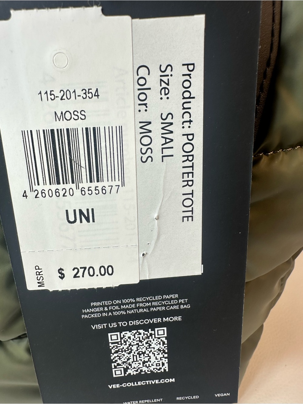NEW VEE COLLECTIVE SMALL PORTER TOTE MOSS GREEN - Picture 3 of 12